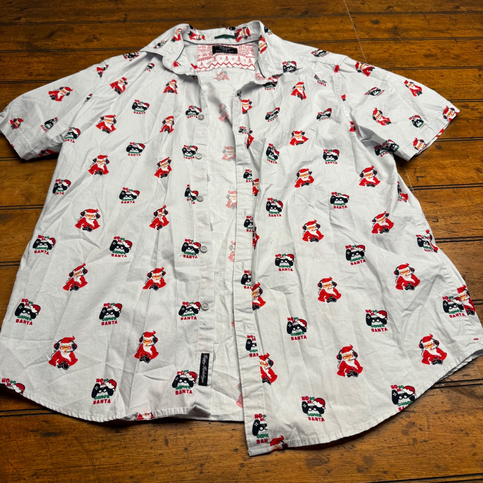 Denim & Flower Ricky Singh Mens Xl Gamer Santa Christmas Button Down Shirt White
